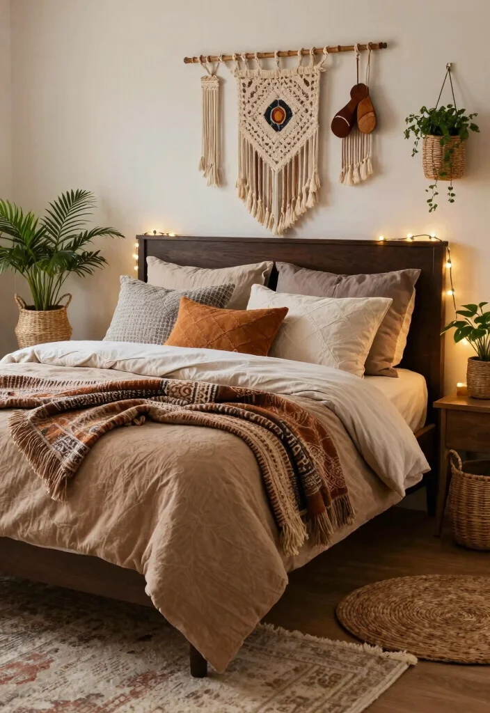 14 Dark Brown Bed Frame Bedroom Ideas For Girls With Style - 1. Bohemian Bliss: The Layered Look