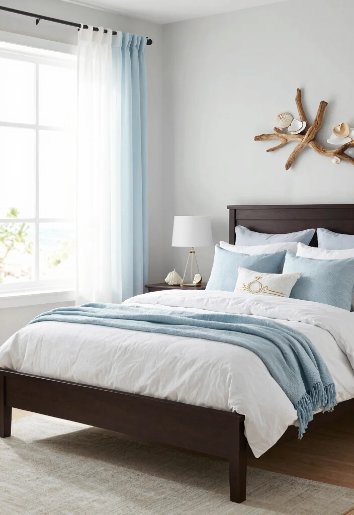 14 Dark Brown Bed Frame Bedroom Ideas For Girls With Style - 12. Coastal Retreat: Beachy Vibes