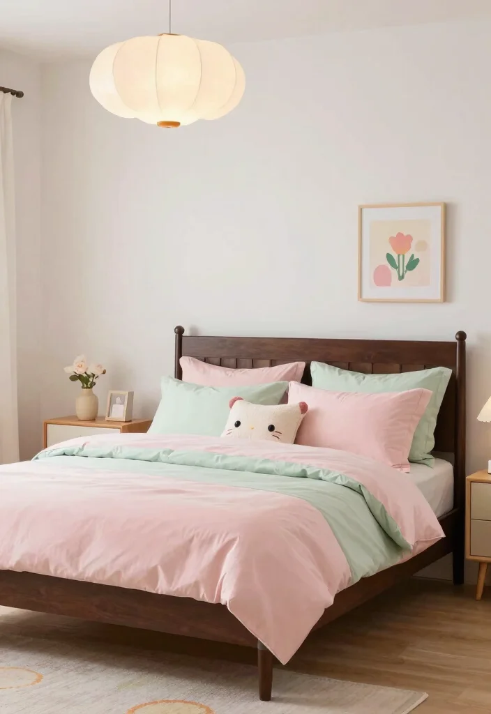 14 Dark Brown Bed Frame Bedroom Ideas For Girls With Style - 4. Playful Pastels: A Sweet Retreat