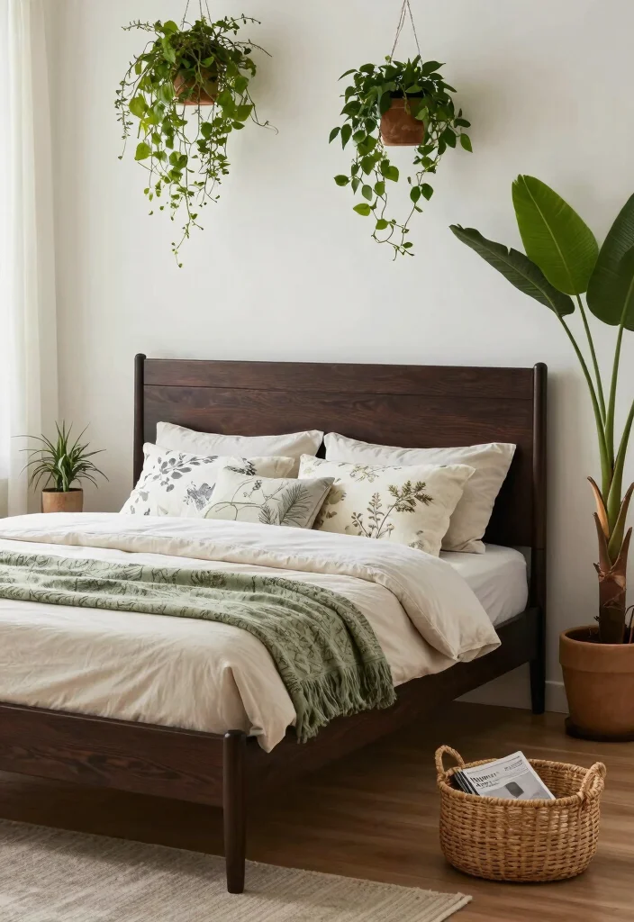 14 Dark Brown Bed Frame Farmhouse Bedroom Ideas With Rustic Warmth - 3. Nature-Inspired Elements