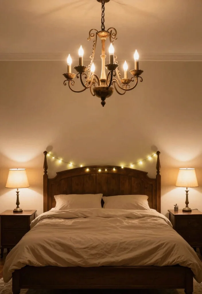 14 Dark Brown Bed Frame Farmhouse Bedroom Ideas With Rustic Warmth - 8. Statement Lighting Fixtures