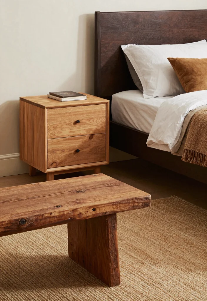 14 Dark Brown Bed Frame Farmhouse Bedroom Ideas With Rustic Warmth - 9. Combining Different Wood Tones