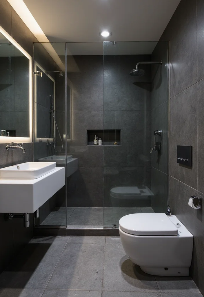 14 Dark Grey Tile Bathroom Ideas for Modern Homes - 10. Elegant Framing