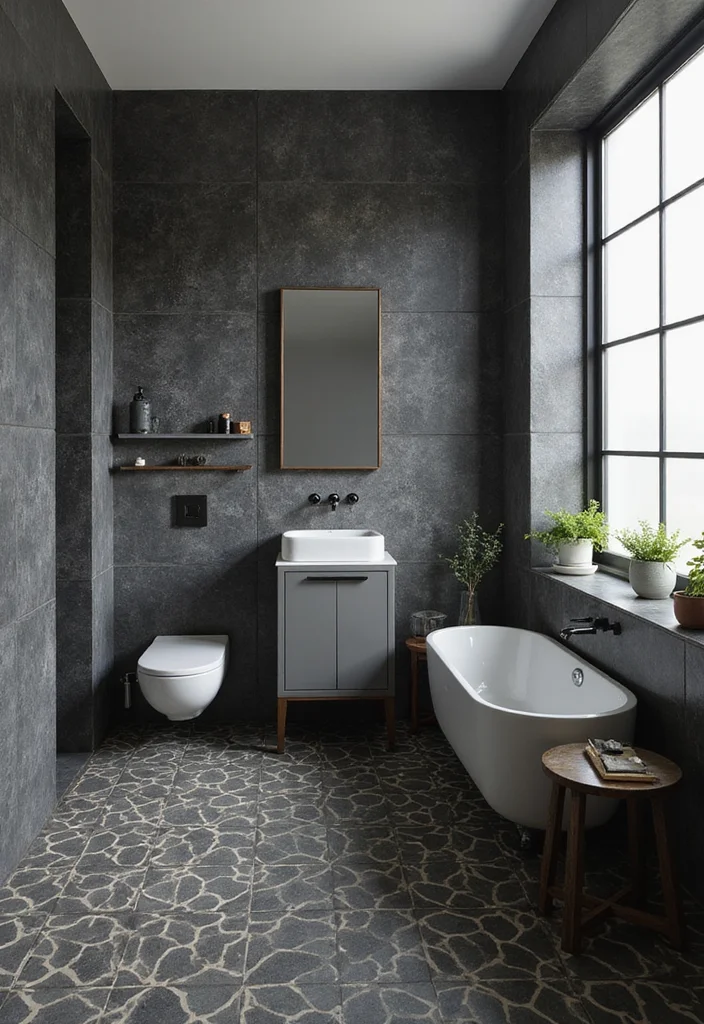 14 Dark Grey Tile Bathroom Ideas for Modern Homes - 2. Bold Patterns