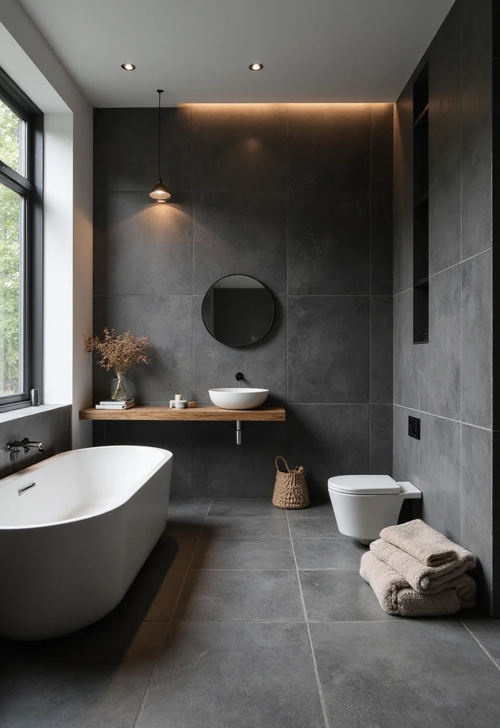 14 Dark Grey Tile Bathroom Ideas for Modern Homes - 4. Spa-like Serenity