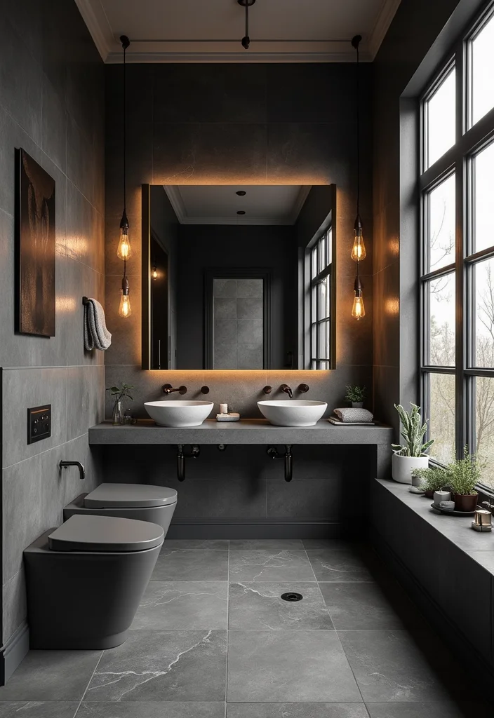 14 Dark Grey Tile Bathroom Ideas for Modern Homes - 6. Luxurious Lighting