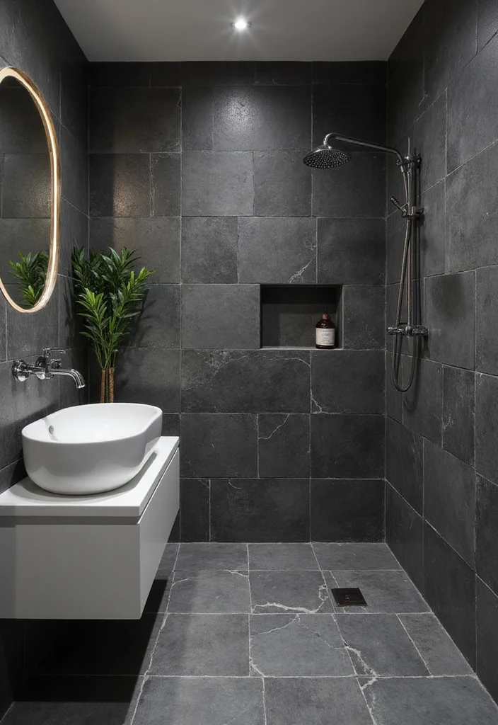 14 Dark Grey Tile Bathroom Ideas for Modern Homes - 7. Contrasting Grout