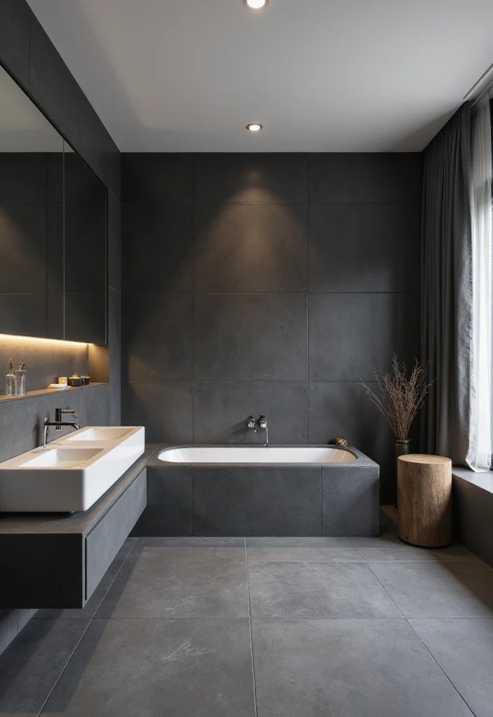 14 Dark Grey Tile Bathroom Ideas for Modern Homes - 8. Minimalist Approach