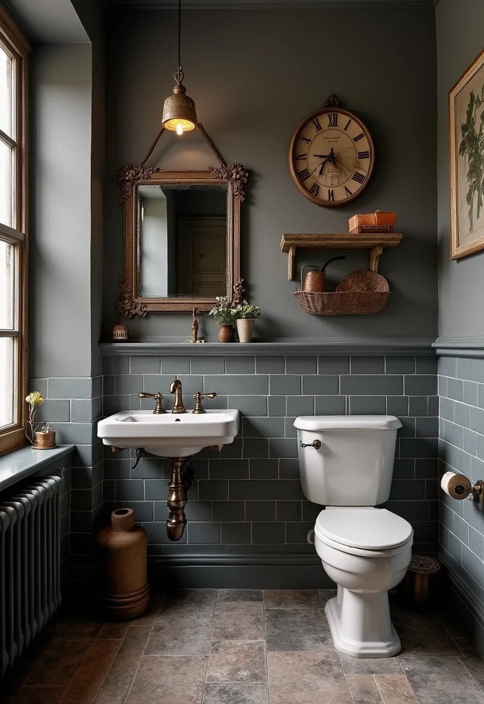 14 Dark Grey Tile Bathroom Ideas for Modern Homes - 9. Vintage Accents