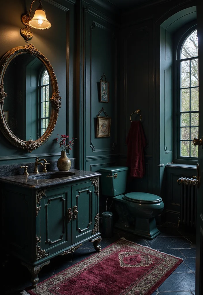 14 Dark Vanity Bathroom Ideas With Drama - 1. Gothic Elegance
