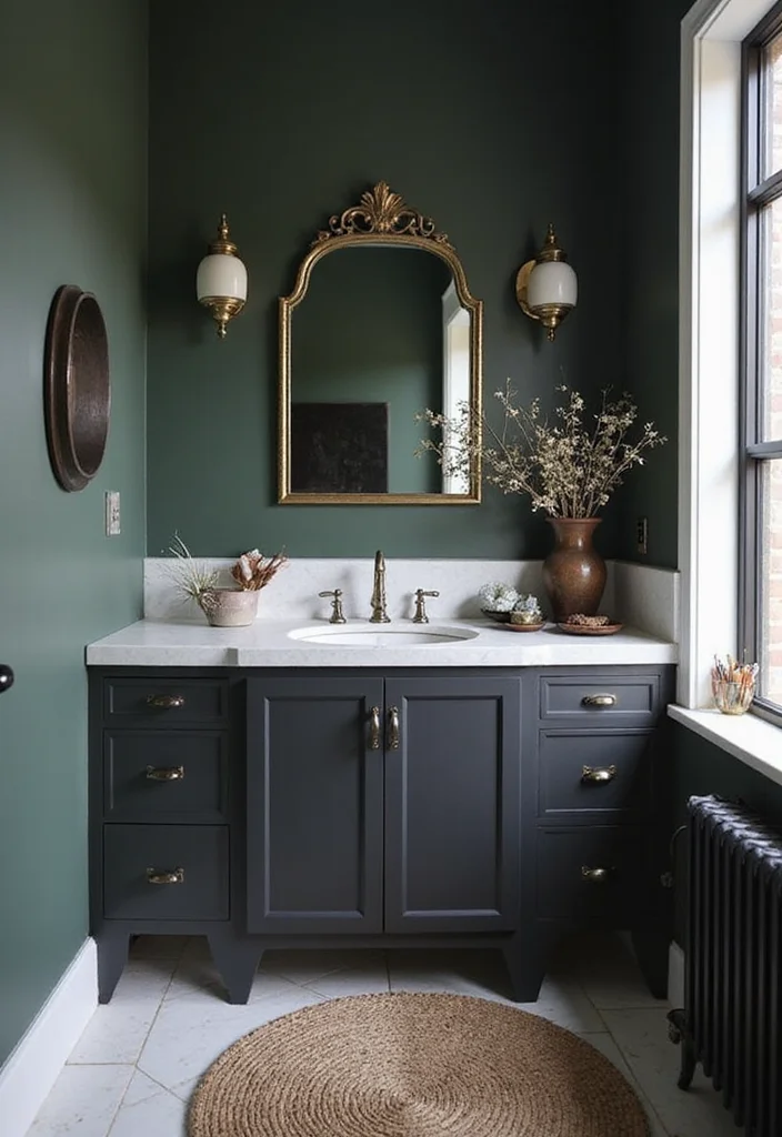 14 Dark Vanity Bathroom Ideas With Drama - 13. Contrasting Colors