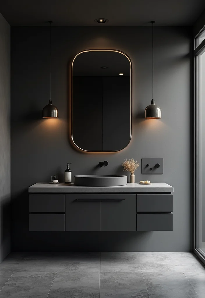 14 Dark Vanity Bathroom Ideas With Drama - 2. Minimalist Dark Chic