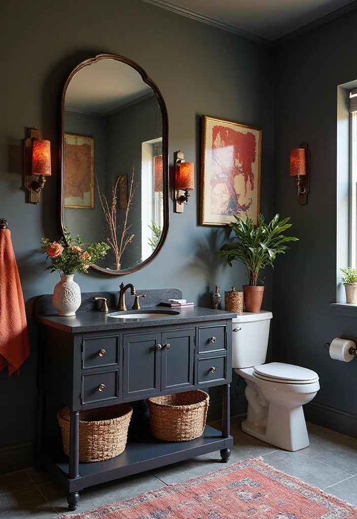 14 Dark Vanity Bathroom Ideas With Drama - 6. Bold Accessories