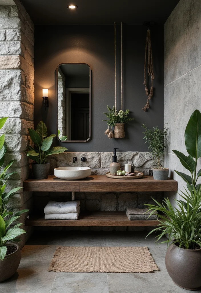 14 Dark Vanity Bathroom Ideas With Drama - 9. Nature-Inspired Elements