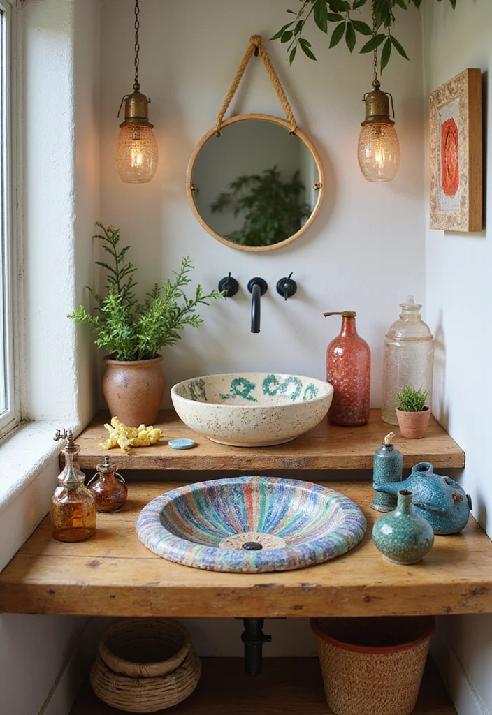 14 Farmhouse Bathroom Sink Ideas With Country Style - 12. Colorful Sink Accents