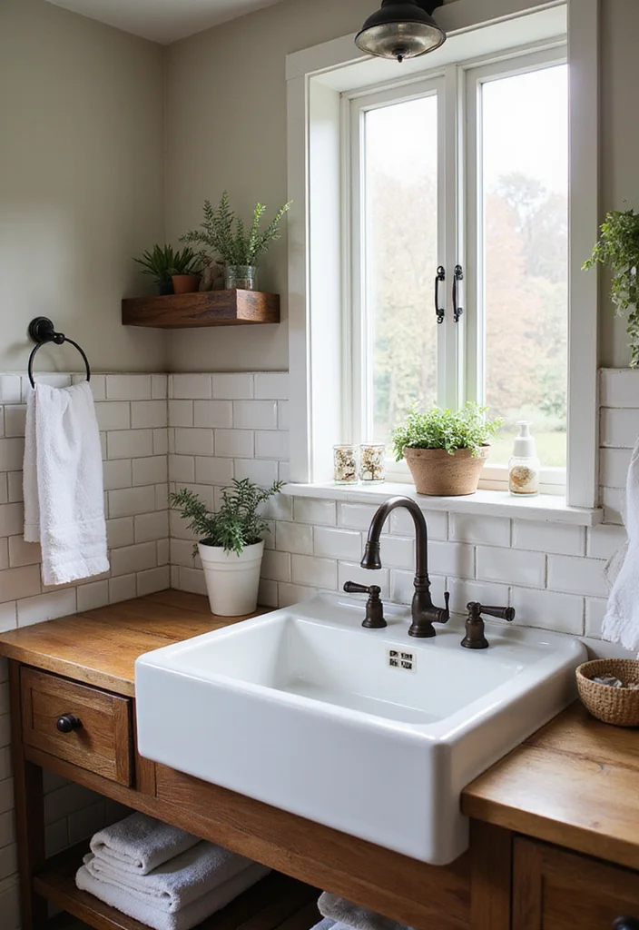 14 Farmhouse Bathroom Sink Ideas With Country Style - 14. Farmhouse Sink with Rustic Fixtures