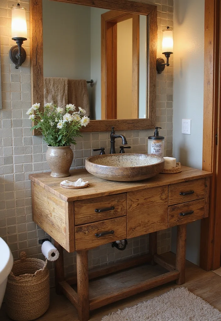 14 Farmhouse Bathroom Sink Ideas With Country Style - 3. Rustic Wooden Sink