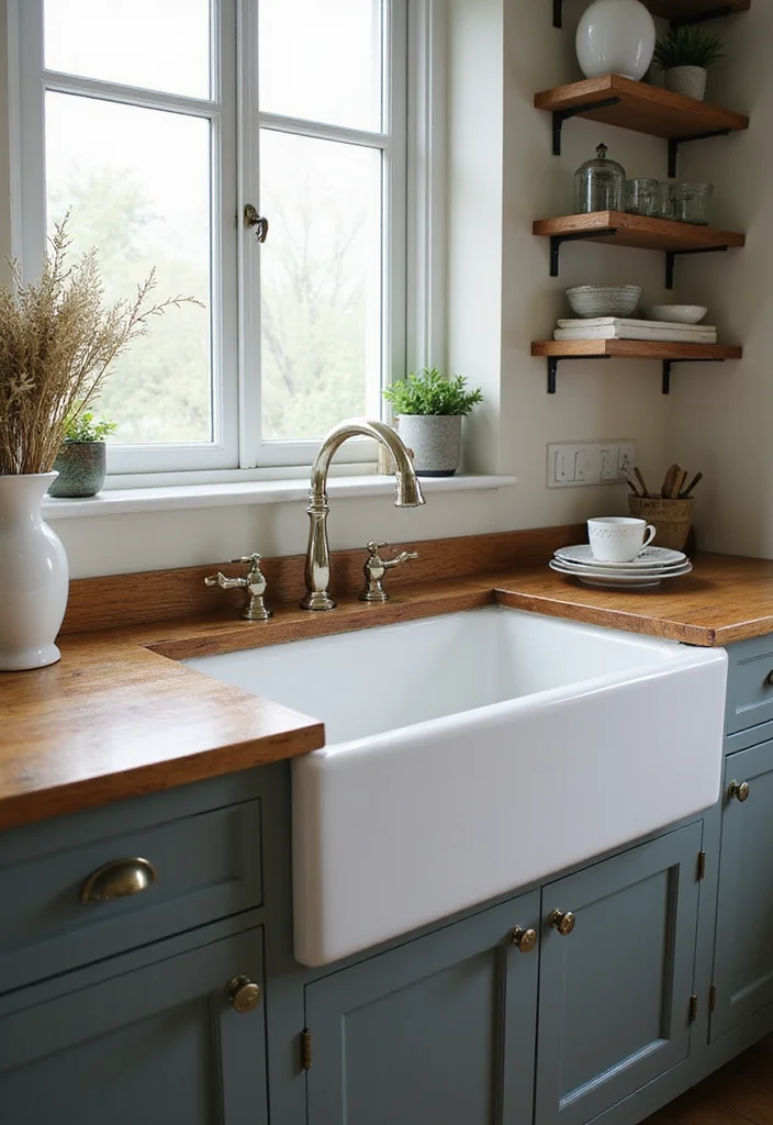 14 Farmhouse Bathroom Sink Ideas With Country Style - 4. Vintage Farmhouse Sink with Apron Front