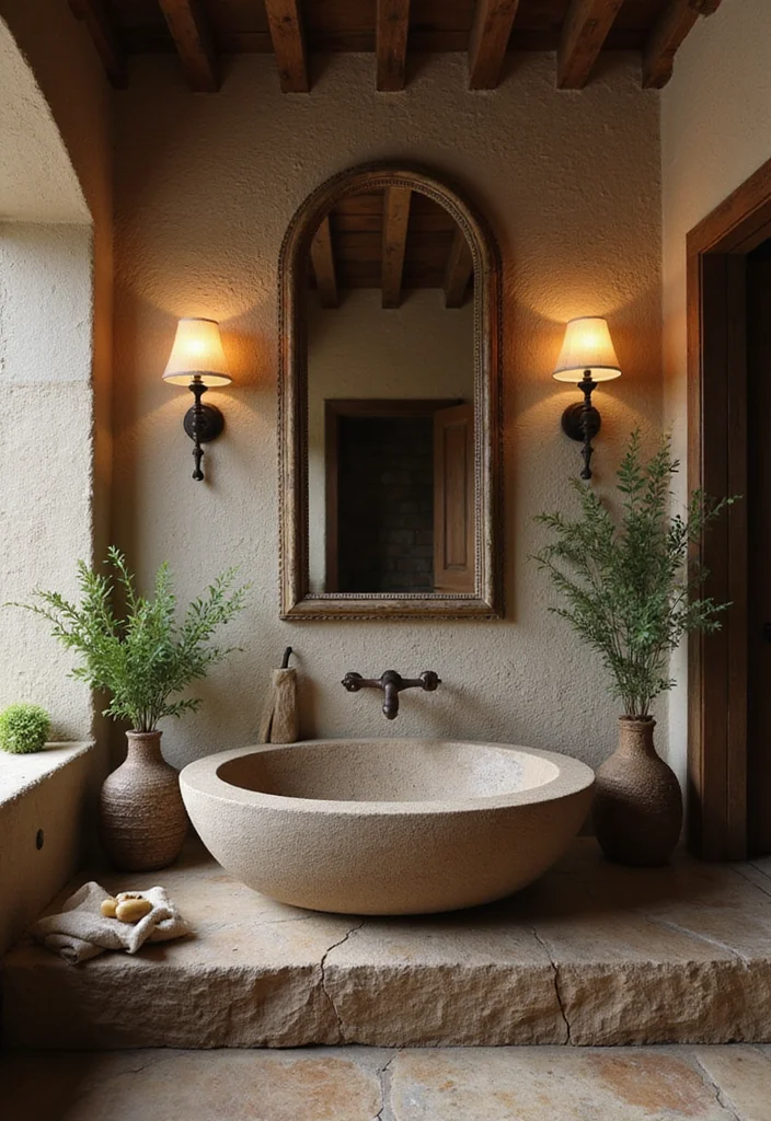 14 Farmhouse Bathroom Sink Ideas With Country Style - 6. Stone Basin Sink