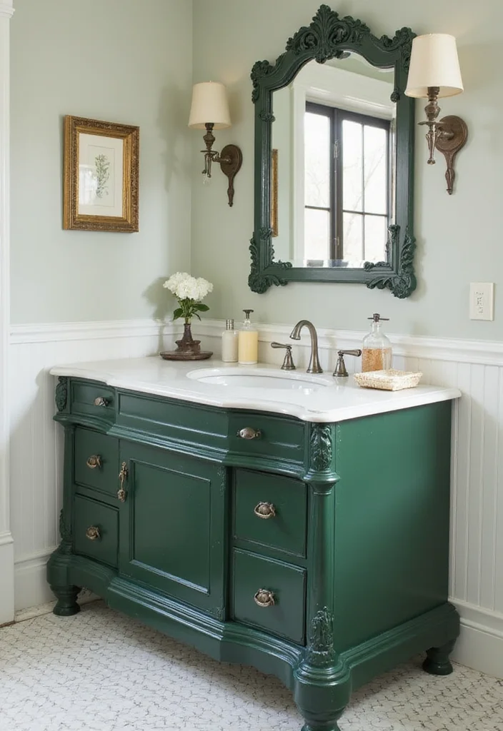14 Green Bathroom Vanity Designs Trending Now - 10. Classic Hunter Green