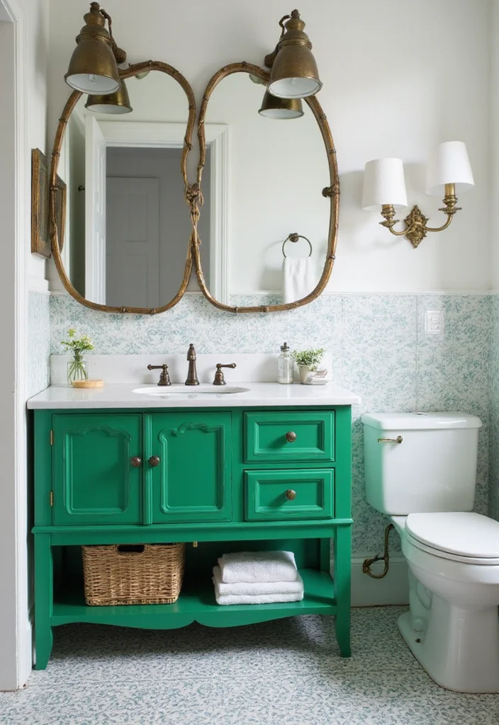 14 Green Bathroom Vanity Designs Trending Now - 13. Vibrant Green and White Combo