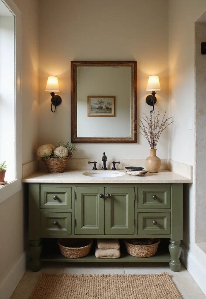14 Green Bathroom Vanity Designs Trending Now - 4. Olive Green Charm
