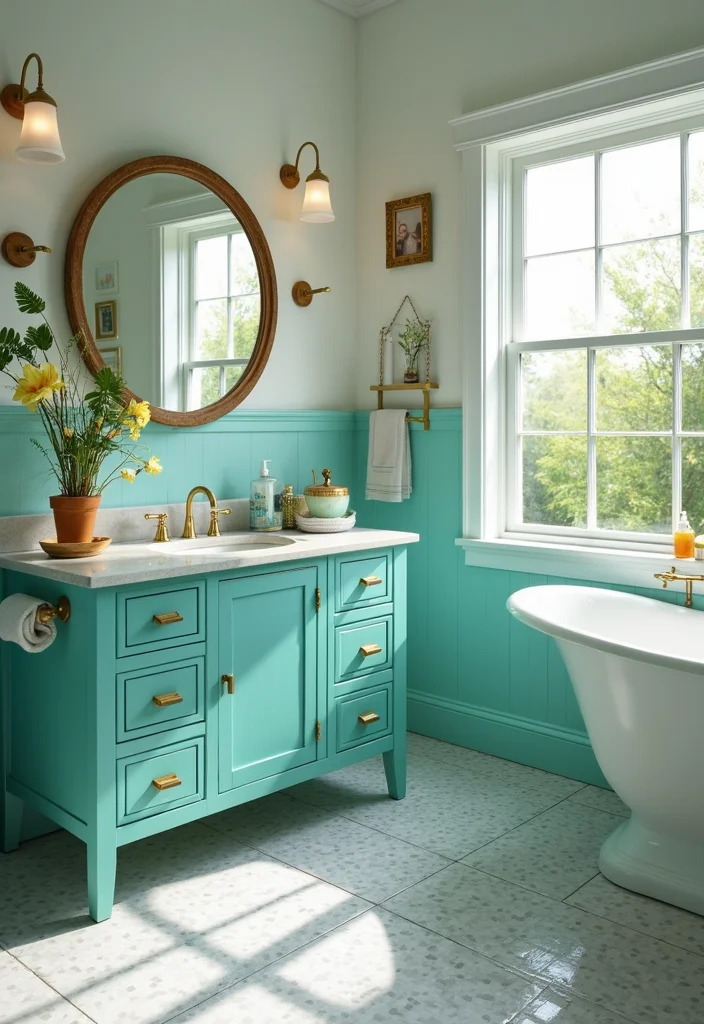 14 Green Bathroom Vanity Designs Trending Now - 5. Teal for a Tropical Touch