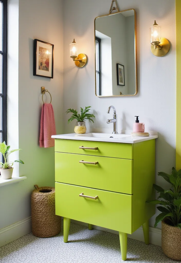 14 Green Bathroom Vanity Designs Trending Now - 9. Bright Lime Green Accents