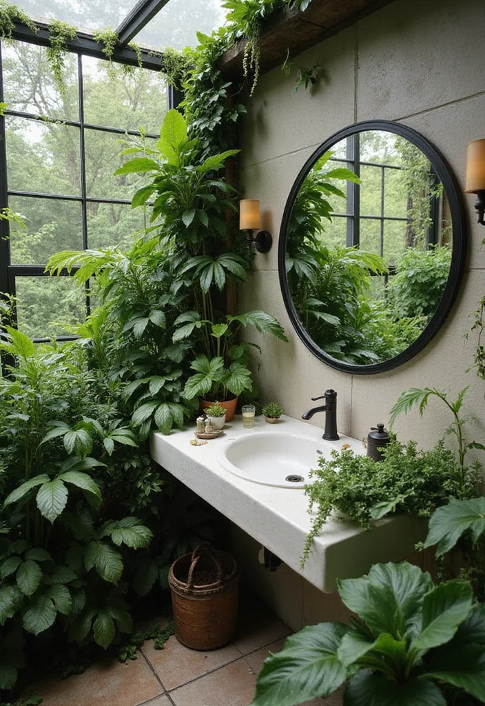 14 Green Wall Bathroom Ideas That Feel Natural - 10. Integrated Greenery with Fixtures
