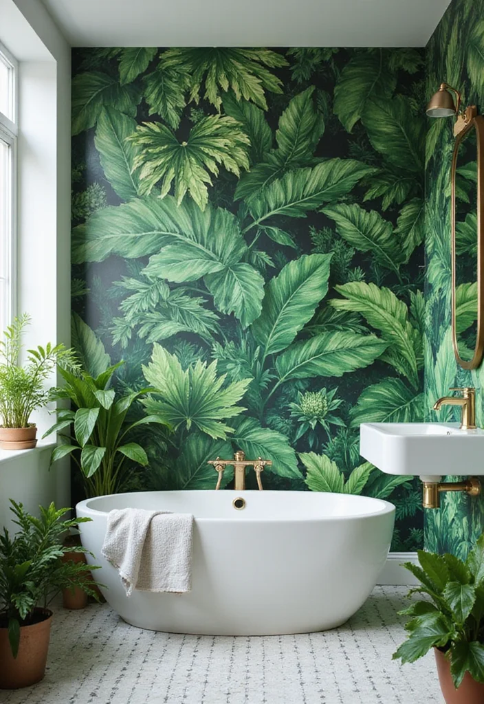 14 Green Wall Bathroom Ideas That Feel Natural - 12. Botanical Mural