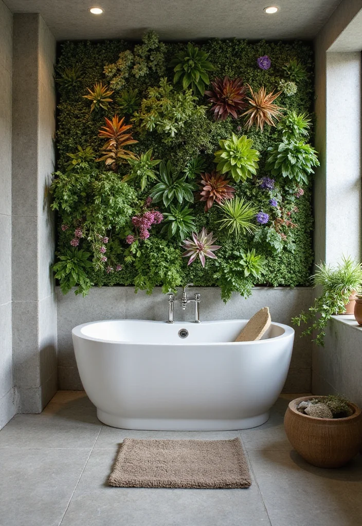 14 Green Wall Bathroom Ideas That Feel Natural - 5. Vertical Garden with a Statement