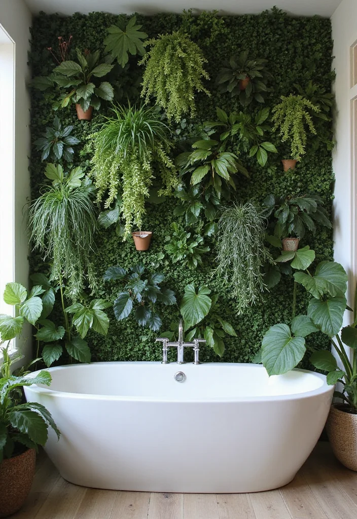14 Green Wall Bathroom Ideas That Feel Natural - 9. Textured Plant Walls