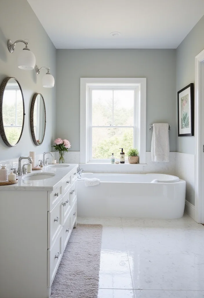 14 Grey Vanity Bathroom Wall Color Ideas - 4. Light Mist Grey
