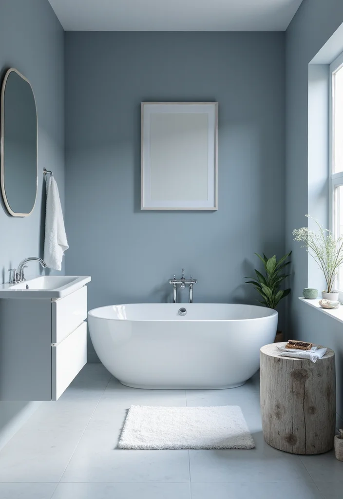 14 Grey Vanity Bathroom Wall Color Ideas - 6. Cool Blue Grey