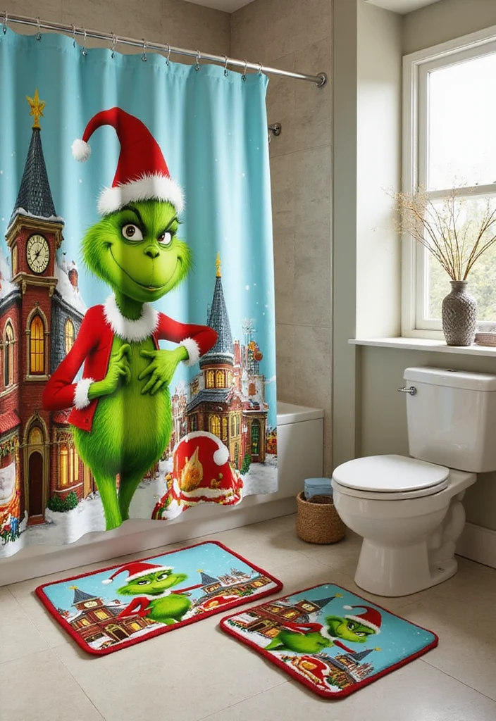 14 Grinch Bathroom Decor Ideas for Holiday Fun - 1. Grinch Shower Curtain
