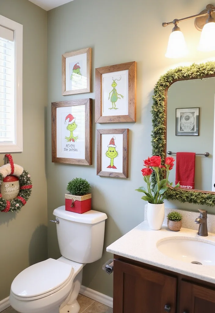 14 Grinch Bathroom Decor Ideas for Holiday Fun - 12. Whimsical Holiday Prints