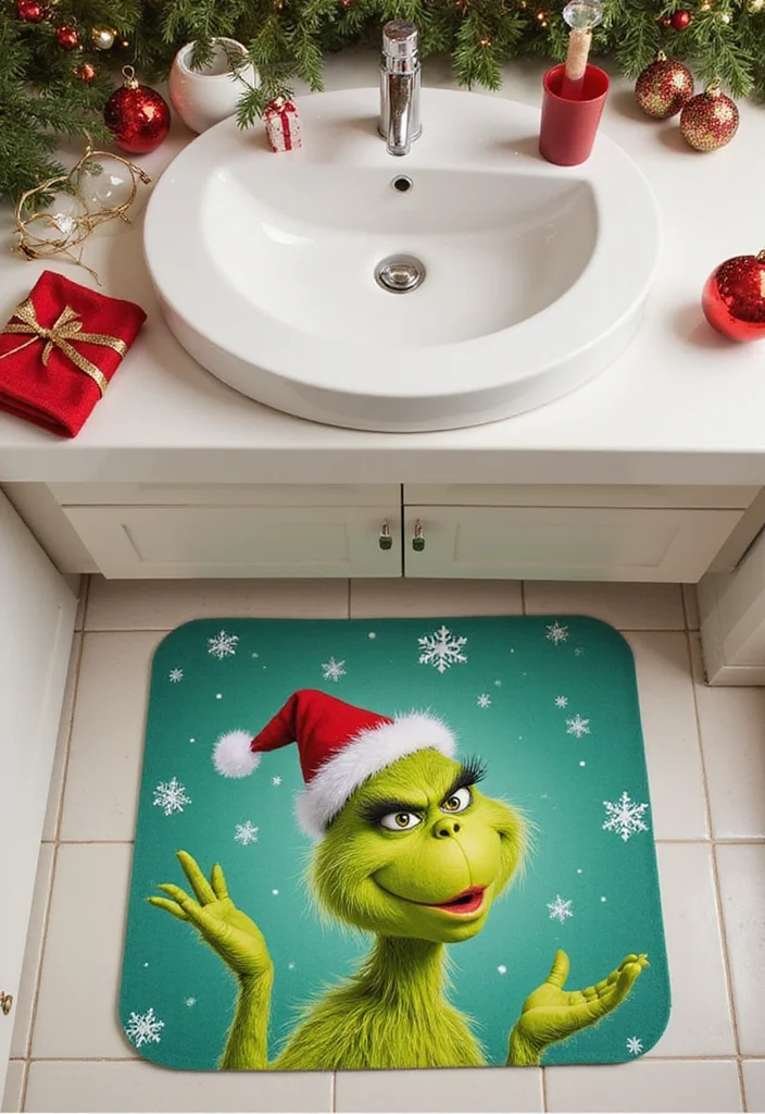 14 Grinch Bathroom Decor Ideas for Holiday Fun - 2. Whimsical Bath Mats