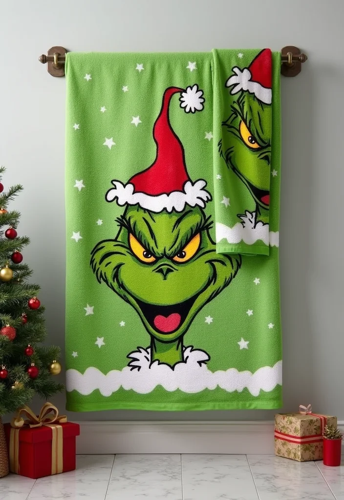 14 Grinch Bathroom Decor Ideas for Holiday Fun - 3. Grinch-themed Towels