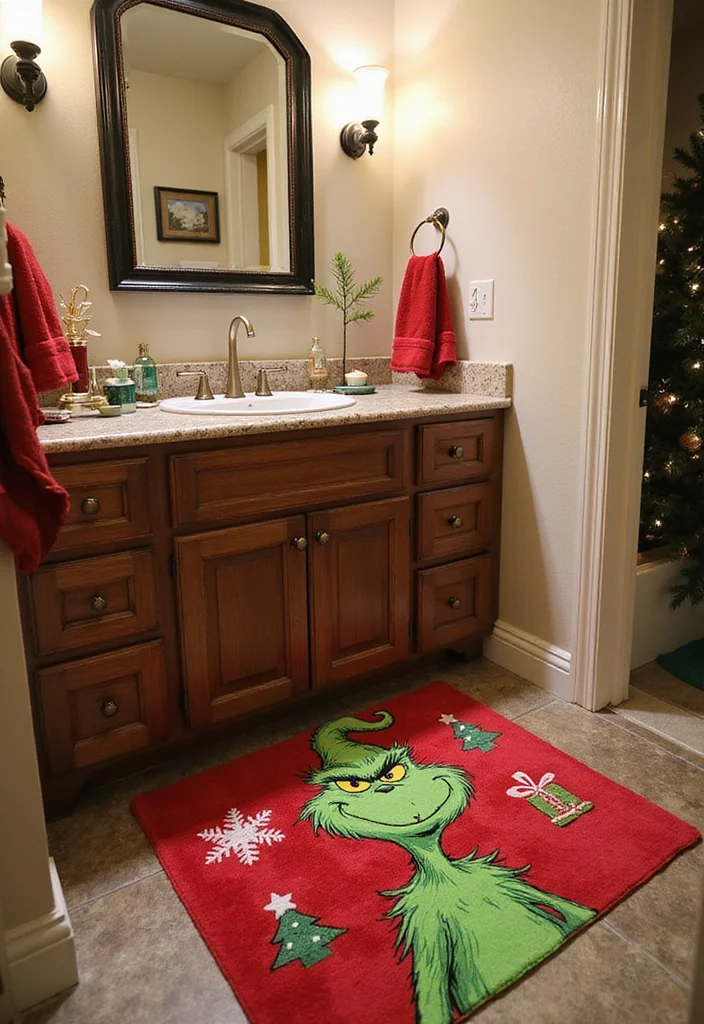 14 Grinch Bathroom Decor Ideas for Holiday Fun - 7. Grinch-Themed Bathroom Rugs