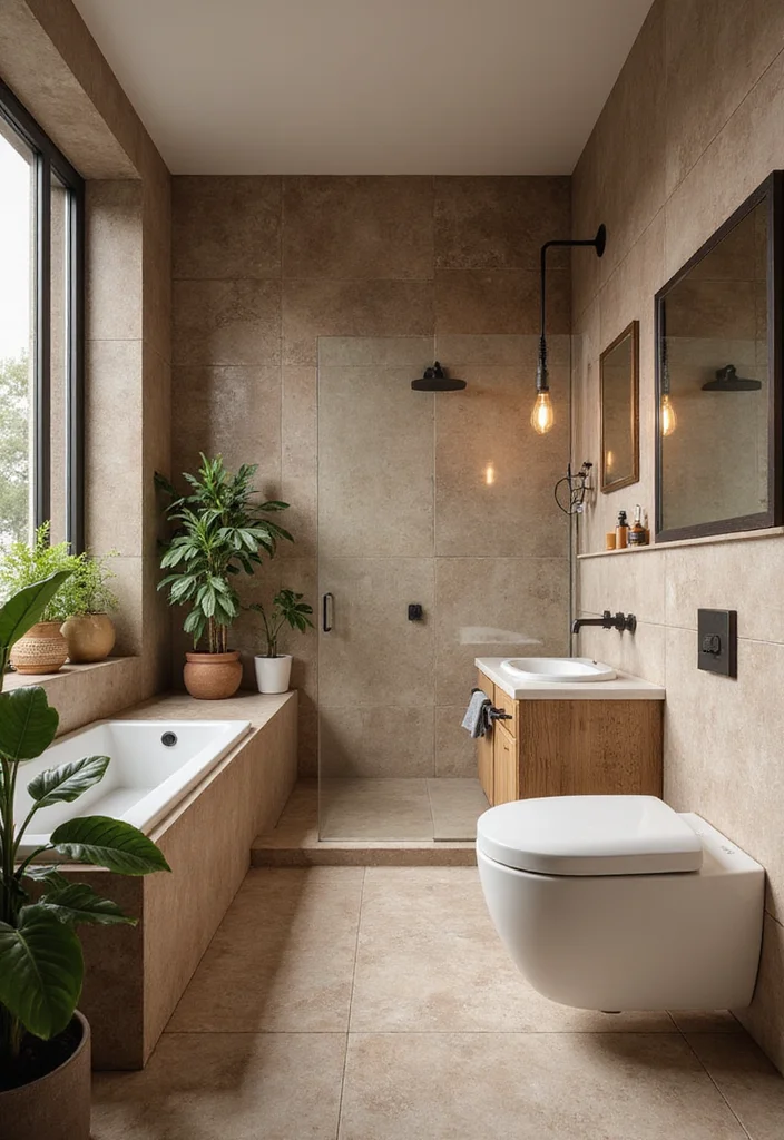 14 Metro Tile Bathroom Designs With Urban Style - 5. Warm Earthy Tones
