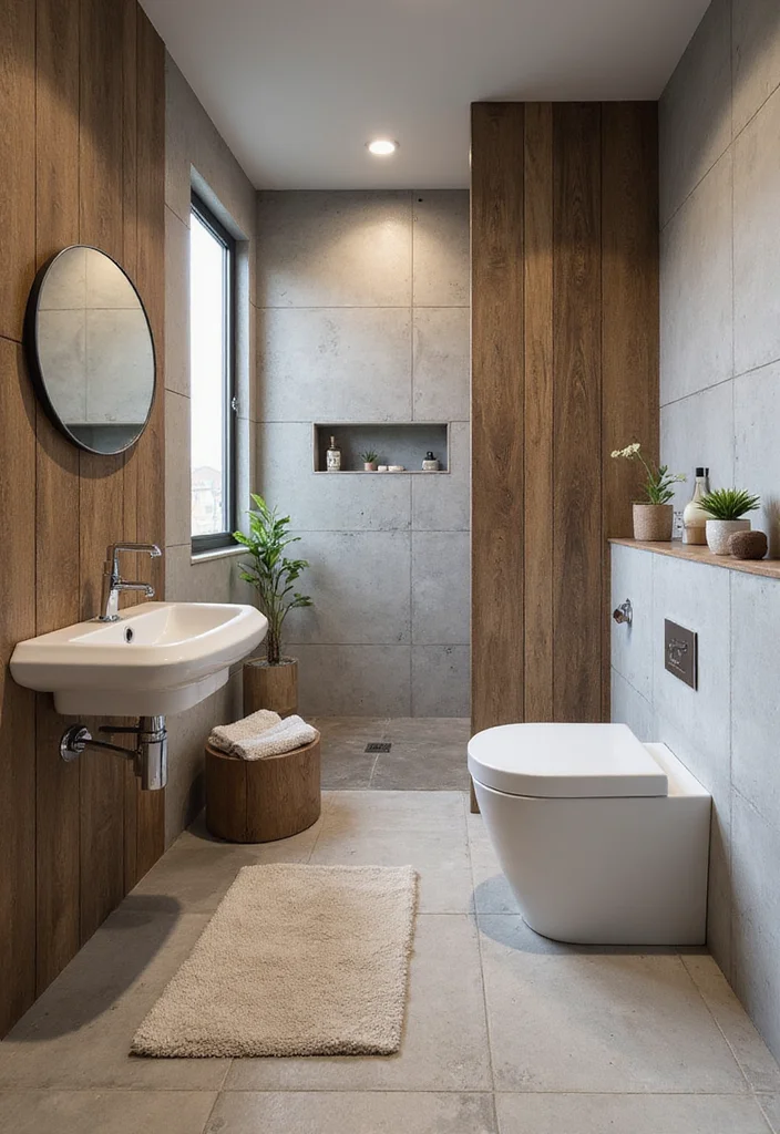 14 Metro Tile Bathroom Designs With Urban Style - 7. Mixed Materials for a Unique Touch