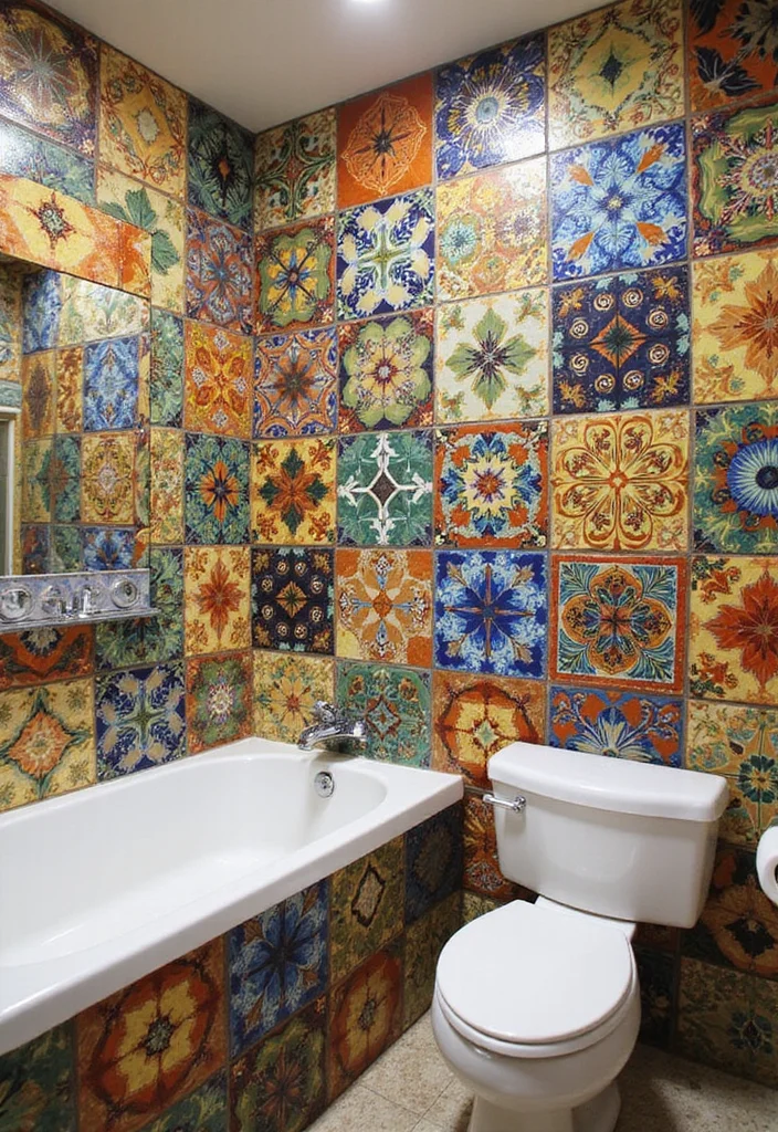 14 Mexican Tile Bathroom Ideas Full of Color - 13. Artistic Wall Murals
