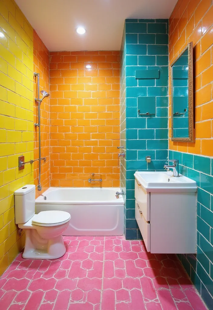 14 Mexican Tile Bathroom Ideas Full of Color - 4. Colorful Subway Tiles