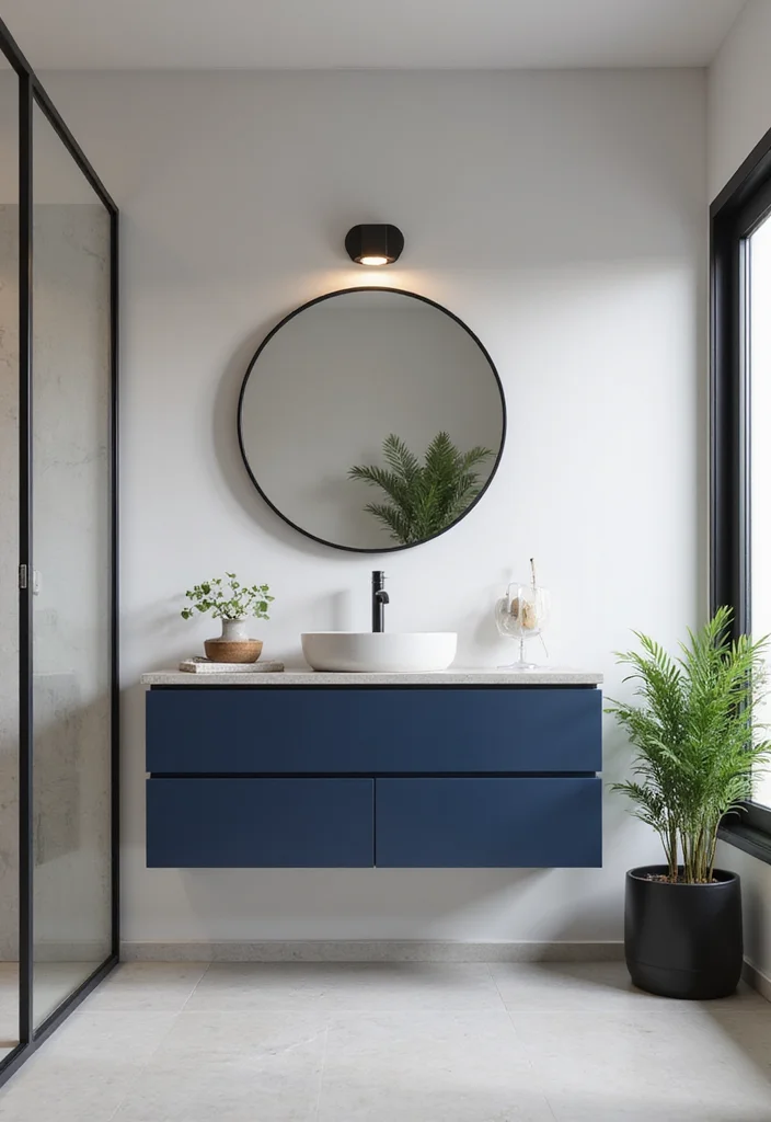 14 Navy Blue Bathroom Vanity Ideas for Bold Style - 1. Chic Floating Navy Vanity