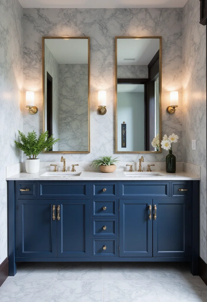 14 Navy Blue Bathroom Vanity Ideas for Bold Style - 9. Navy Blue and Marble Dreams