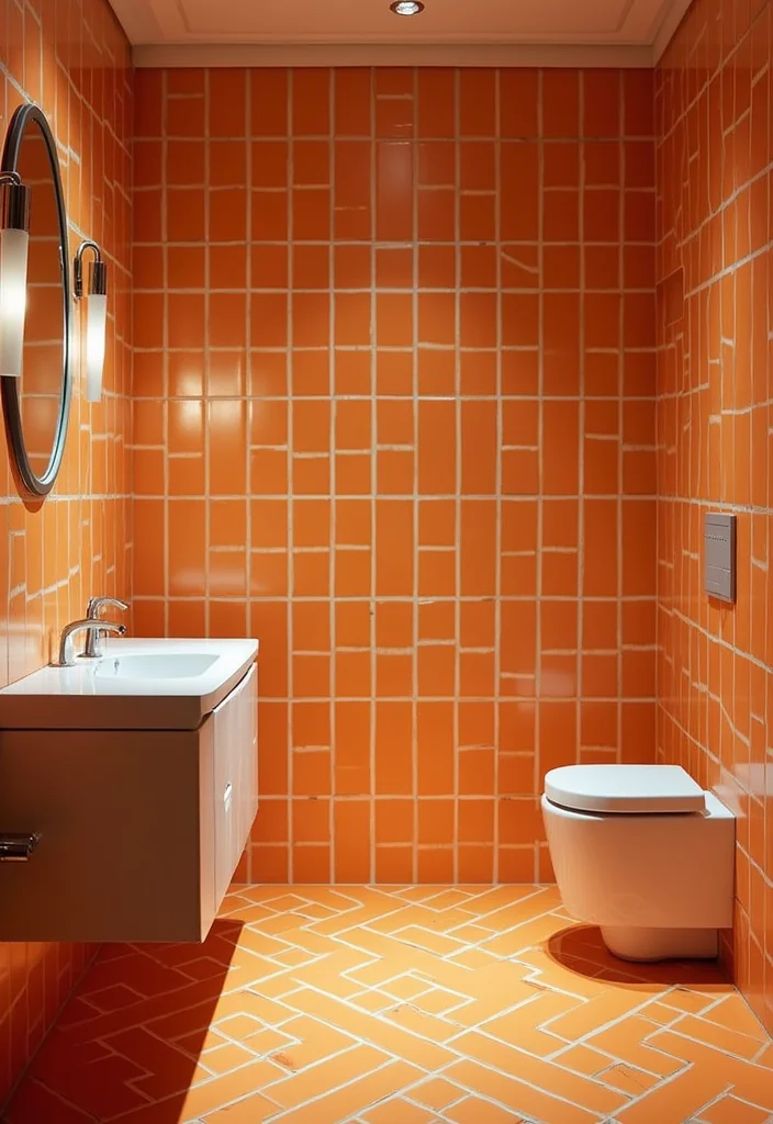 14 Orange Bathroom Wall Ideas for Warmth - 12. Geometric Fun: Shapes and Lines