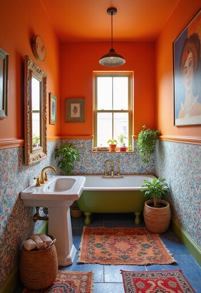 14 Orange Bathroom Wall Ideas for Warmth - 5. Boho Chic: Orange with Patterns