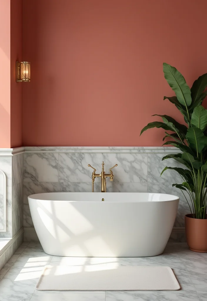 14 Orange Bathroom Wall Ideas for Warmth - 6. Coral Elegance: A Touch of Class