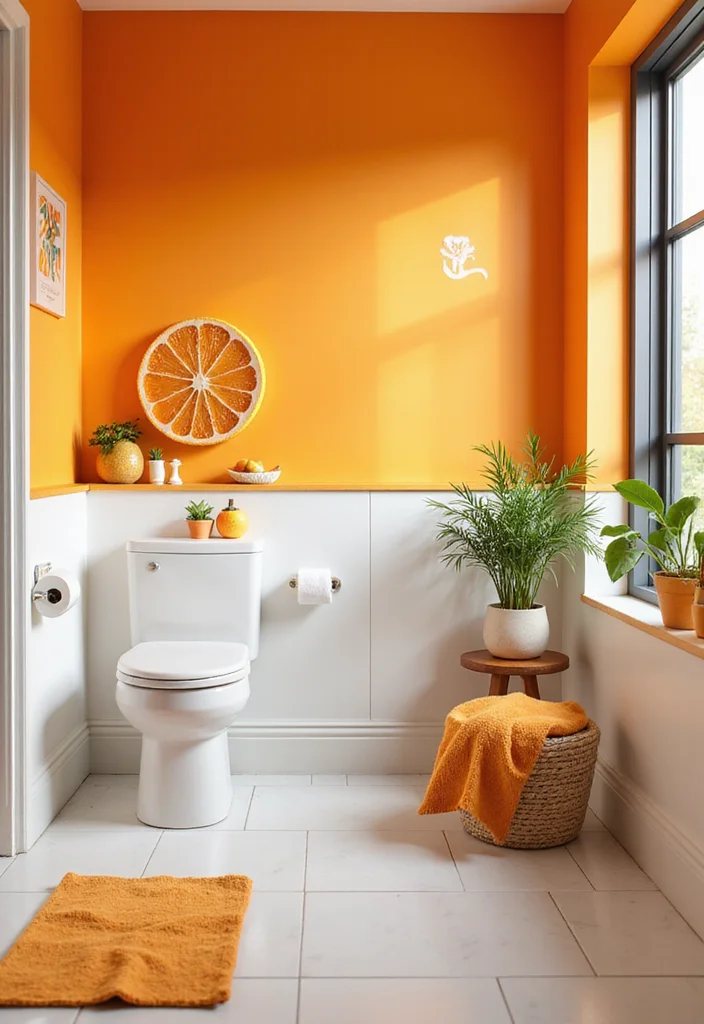 14 Orange Bathroom Wall Ideas for Warmth - 7. Citrus Splash: Bright and Fresh
