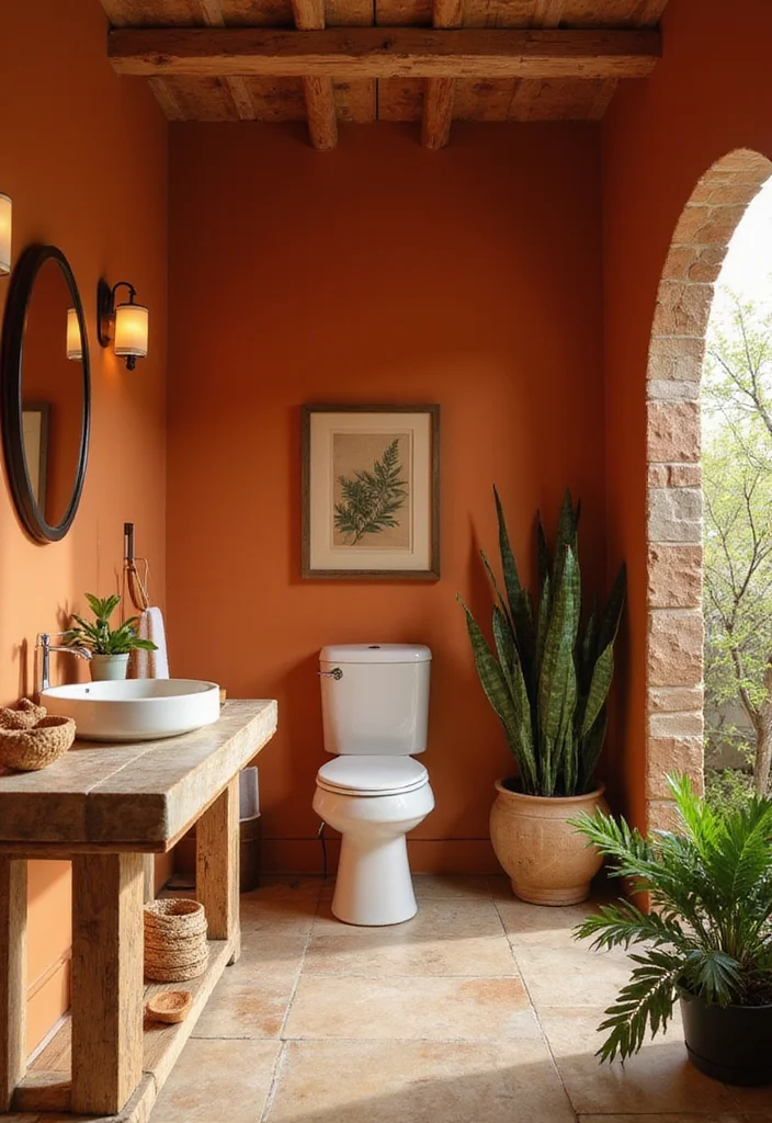 14 Orange Bathroom Wall Ideas for Warmth - 8. Earthy Oasis: Orange with Naturals
